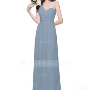 A-line One shoulder floor-length chiffon dress